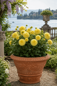 Preview: Terracottatopf aus Impruneta mit Engel- und Blumendekor